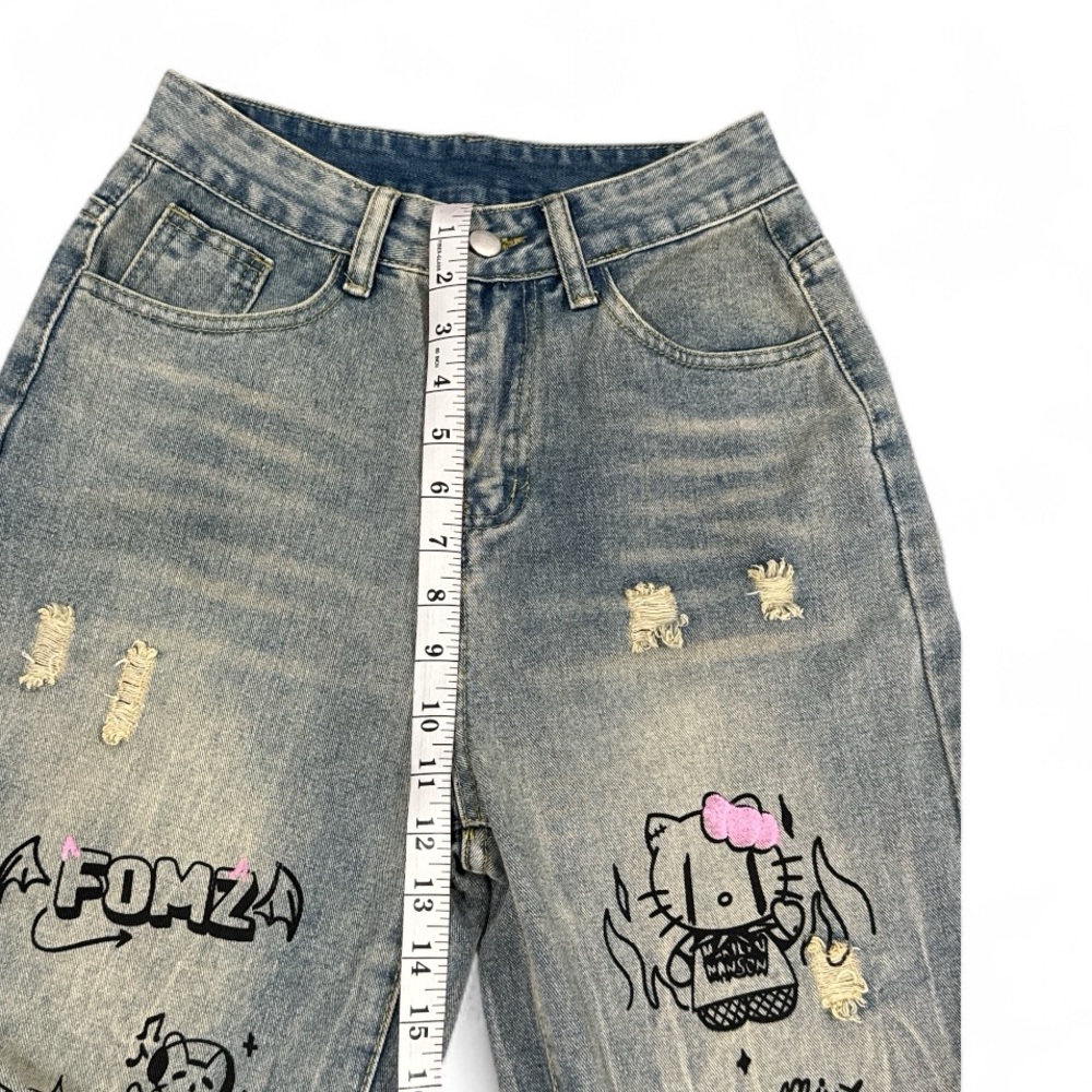 Hello Kitty Graphic Denim Wide Leg Gothic Jeans - Picture 5 of 9